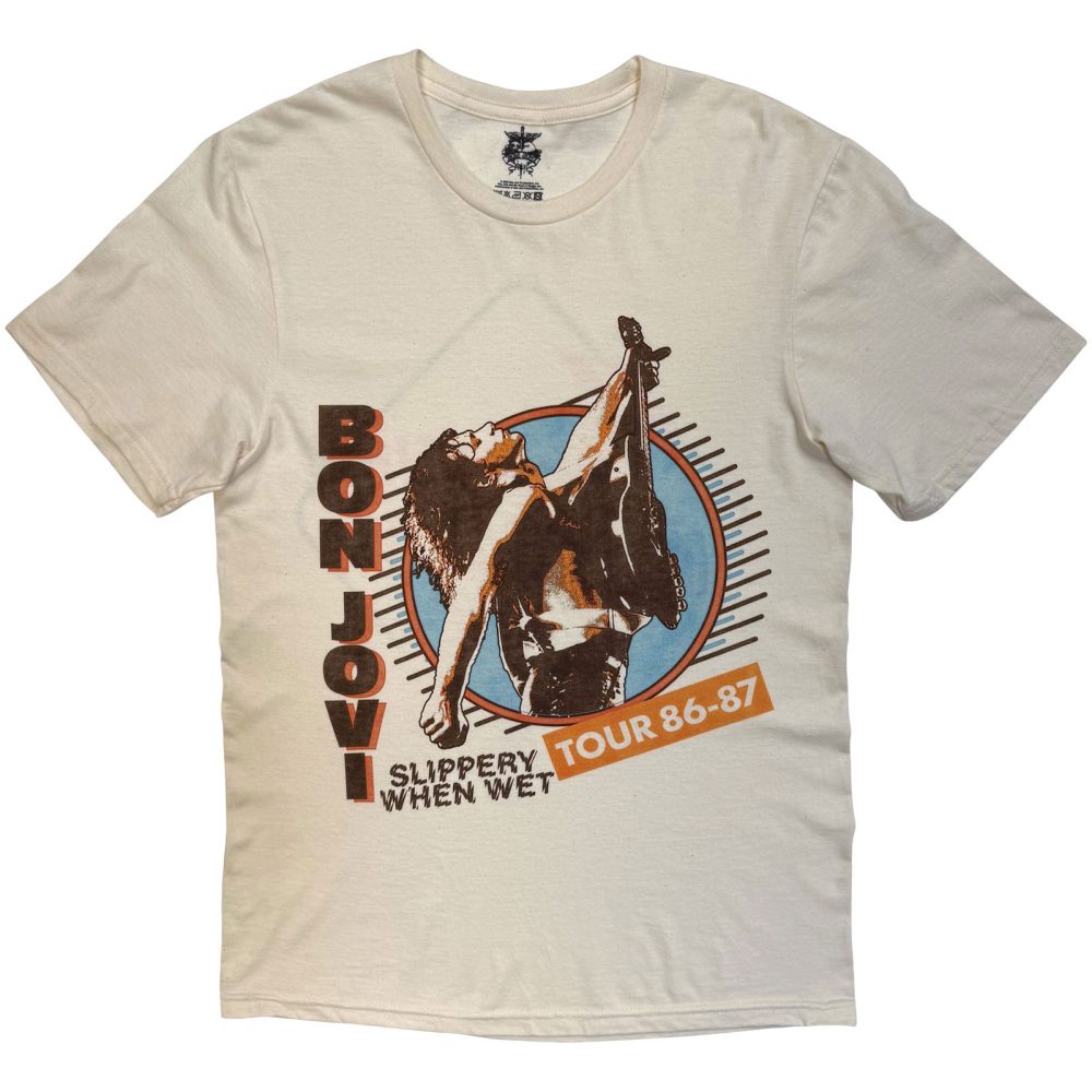 Bon Jovi - Slippery When Wet Tour '86'87 Herren TShirt - Creme